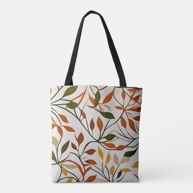 Chic boho line art autumn leaves vector abstract tote bag (Back)