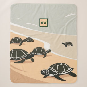 Chic boho minimalist sea turtles monogram sherpa blanket