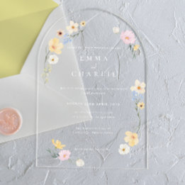 Chic Boho Pastel Wildflowers Spring Summer Wedding Acrylic Invitations