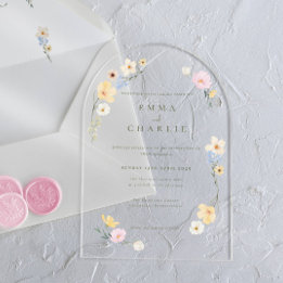 Chic Boho Pastel Wildflowers Spring Summer Wedding Acrylic Invitations