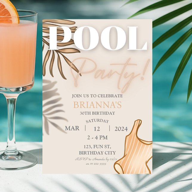 Chic Boho Pool Party Women Tropical Birthday Invitation (Chic Boho Pool Party Women Tropical Birthday Invitation)