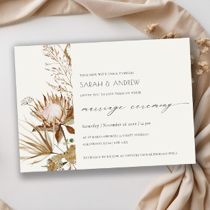 Chic Boho Protea Dry Palm Floral Marriage Invite
