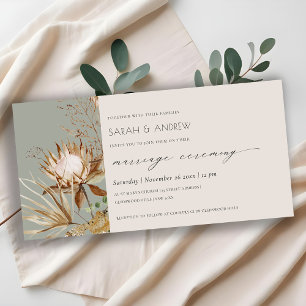 Chic Boho Protea Dry Palm Floral Marriage Invite