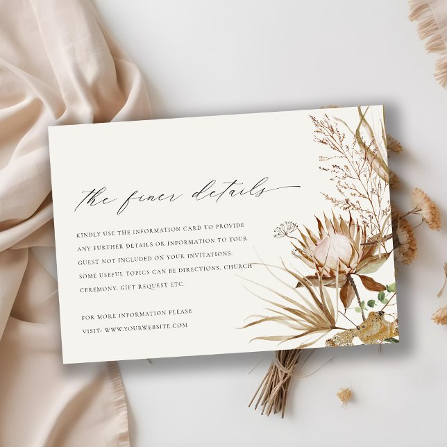 Chic Boho Protea Dry Palm Floral Wedding Details Enclosure Card (Creator Uploaded)