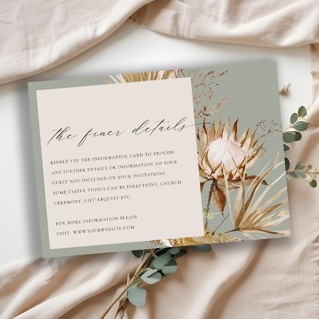 Chic Boho Protea Dry Palm Floral Wedding Details Enclosure Card (Creator Uploaded)