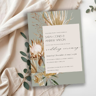 Chic Boho Protea Dry Palm Floral Wedding Invite