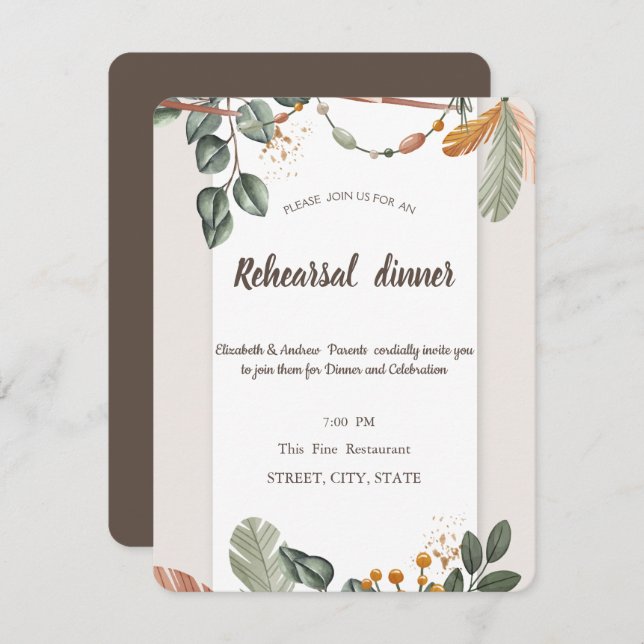 Chic Boho Rehearsal Dinner  Invitation (Front/Back)