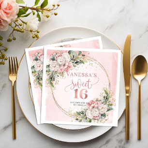 Chic Boho Rose Gold Floral Sweet Sixteen Napkins