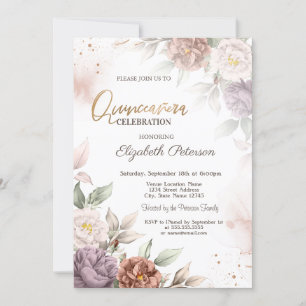Chic Boho Roses Flowers Quinceañera Invitation