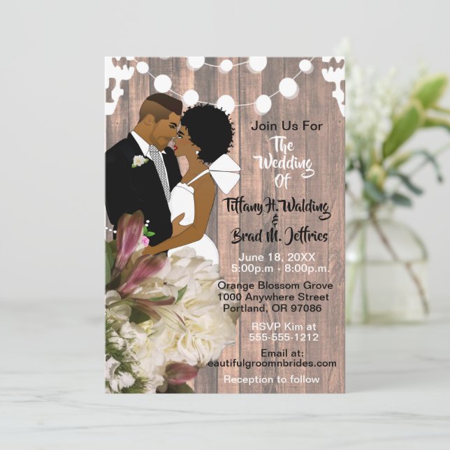 Chic Boho Rustic Lights Bride and Groom Wedding Invitation (Standing Front)