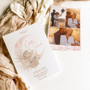 Chic boho rustic pampas floral moon photo wedding invitation
