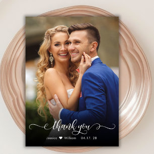 Chic Boho Script 2 Photo Wedding Thank You Card