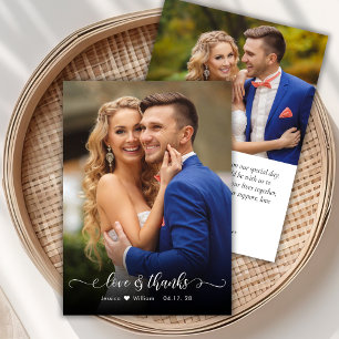 Chic Boho Script 2 Photo Wedding Thank You Card