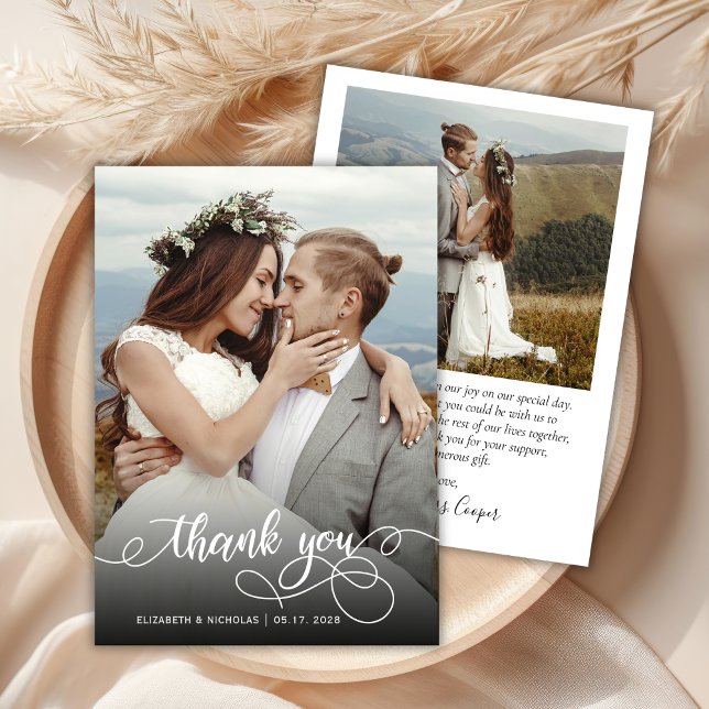 Chic Boho Script Photo Wedding Thank You Card (Creator Uploaded)