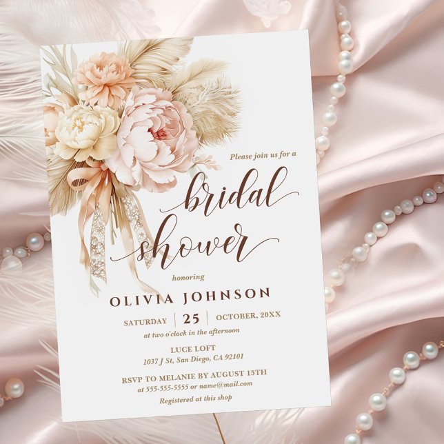 Chic Boho Style Creamy Floral Bridal Shower Invitation (Front)