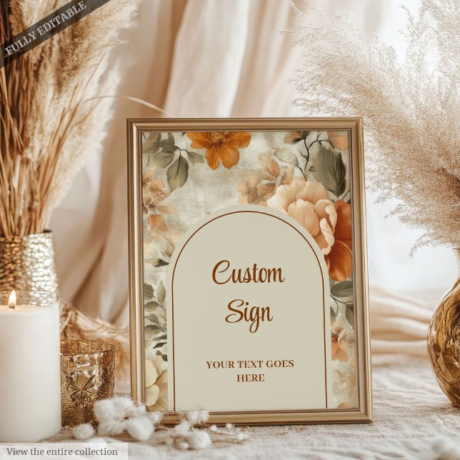 Chic Boho Terra Cotta Beige Olive Floral Custom  Poster (Chic Boho Terra Cotta Beige Olive Floral Custom Sign)