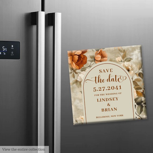 Chic Boho Terracotta Beige Sage Floral Save Date Magnet (Chic Boho Terracotta Beige Sage Floral Save Date)
