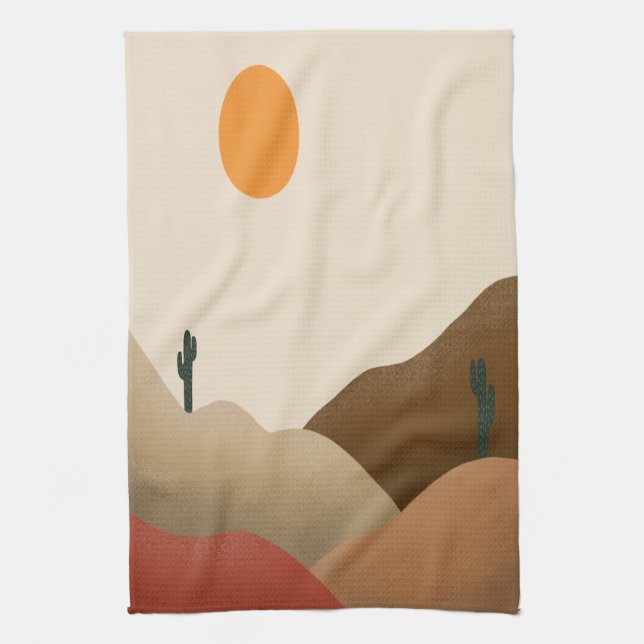 Chic Boho Terracotta Desert Cactus Tea Towel (Vertical)