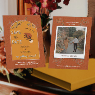 Chic Boho Terracotta Rust Burnt Orange Retro Photo Invitation