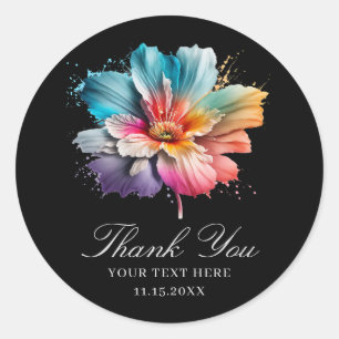 Chic Boho Trendy Elegant Rainbow Floral Thank You Classic Round Sticker