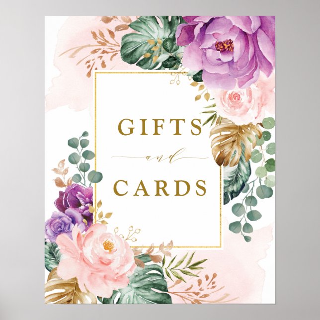 Chic Boho Tropical Floral Wedding Cards & Gifts Poster (Front)