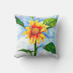 Chic boho watercolor sunflower painting cushion