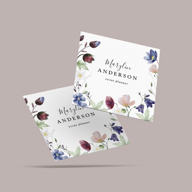 Chic Boho Watercolor Wildflower Femanine Square Business Card (Creator Uploaded)