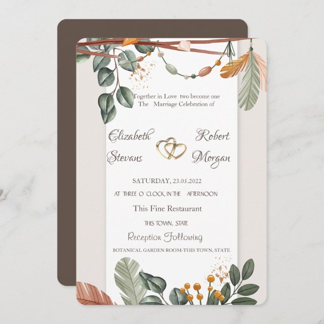 Chic Boho Wedding Invitation (Front/Back)