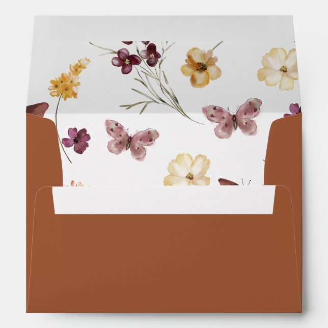 Chic Boho Wildflower Rustic Terracotta Wedding Envelope (Back (Bottom))