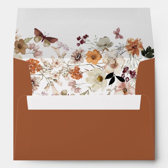Chic Boho Wildflower Rustic Terracotta Wedding Envelope (Back (Bottom))