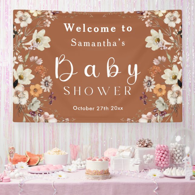 Chic Boho Wildflower Terracotta Baby Shower Banner (Party)