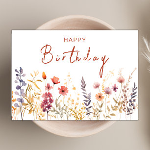 Chic Boho Wildflower Theme Happy Birthday Script Card
