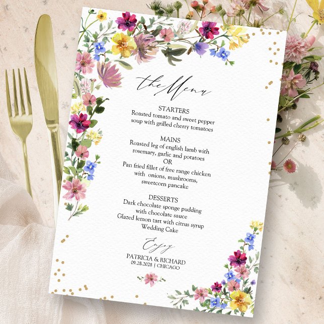 Chic Boho Wildflower Wedding Menu Card (Creator Uploaded)