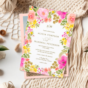 Chic Boho wildflowers garden photo wedding Invitation