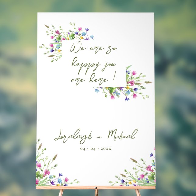 Chic Boho Wildflowers Script Large Wedding sign (Neutral)