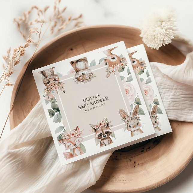 Chic Boho Woodland Animals Baby Shower Napkin (Creator Uploaded)