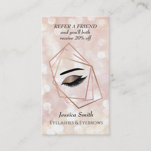 Chic bokeh geometrical eyelashes & eyebrows referral card (Front)