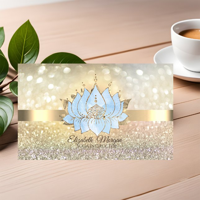 Chic Bokeh Gold,Blue Lotus  Yoga Instructor Business Card (Creator Uploaded)