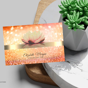 Chic Bokeh Gold, Lotus Flower Yoga Instructor Business Card
