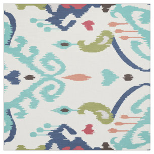 Chic bold blue turquoise white ikat tribal pattern fabric