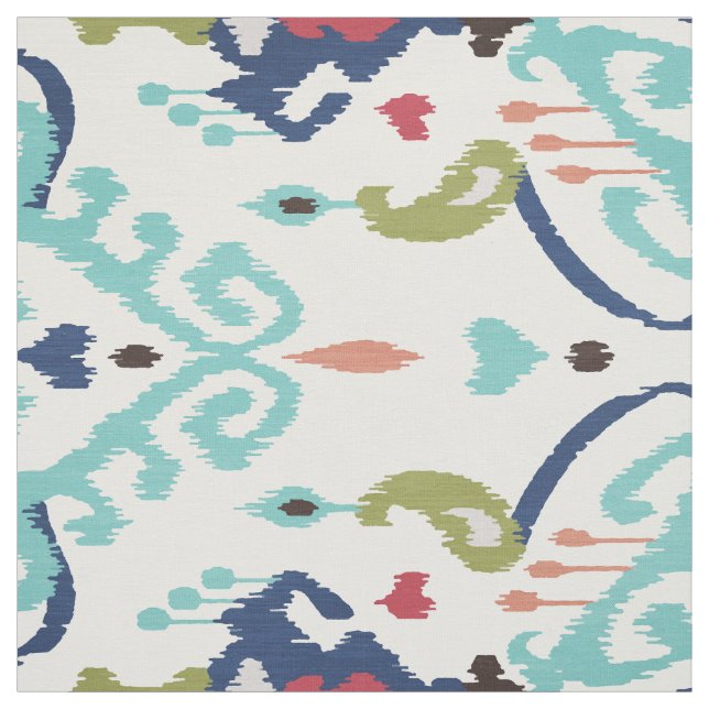 Chic bold blue turquoise white ikat tribal pattern fabric (Swatch)