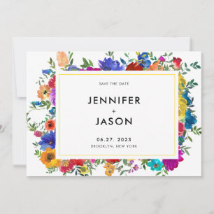 Chic Bold Colour Roses and Peonies Wedding Save The Date