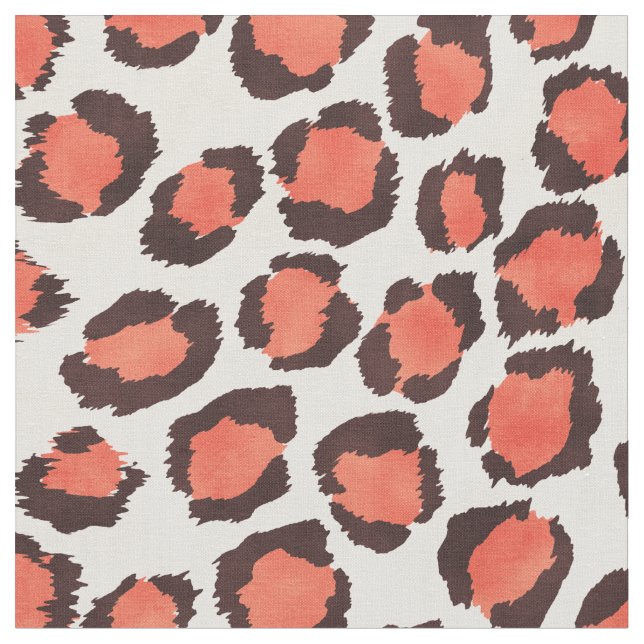 Chic bold coral cheetah print pattern fabric (Close Up)