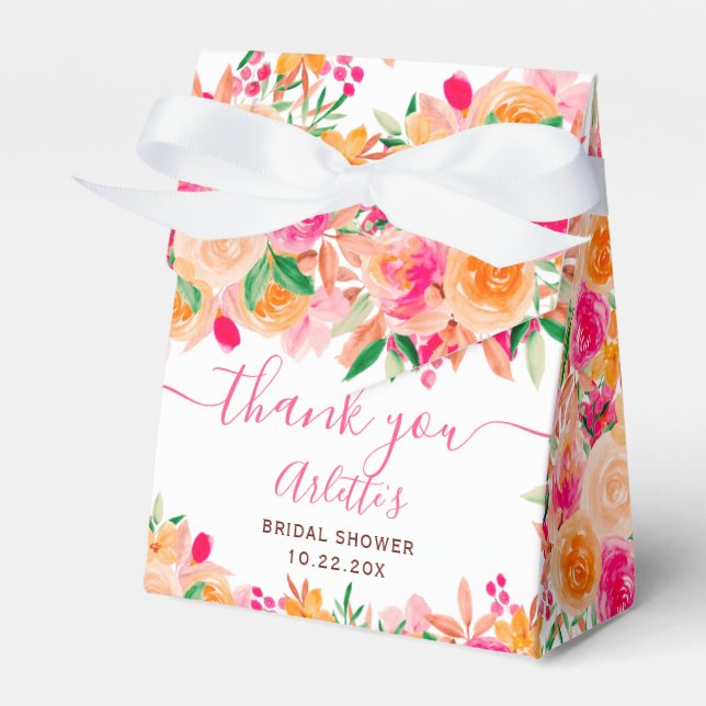 Chic Bold fall floral watercolor bridal shower Favour Box (Front Side)