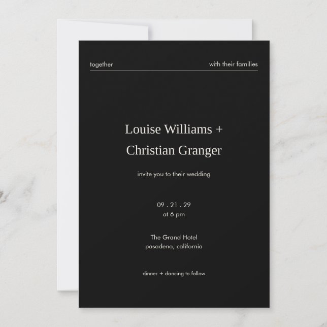 Chic Bold Minimalist Editorial Black Wedding Invitation (Front)