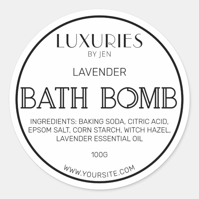 Chic Bold Modern Black And White Bath Bomb Label (Front)