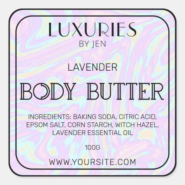 Chic Bold Modern Holographic Body Butter Spa Label (Front)