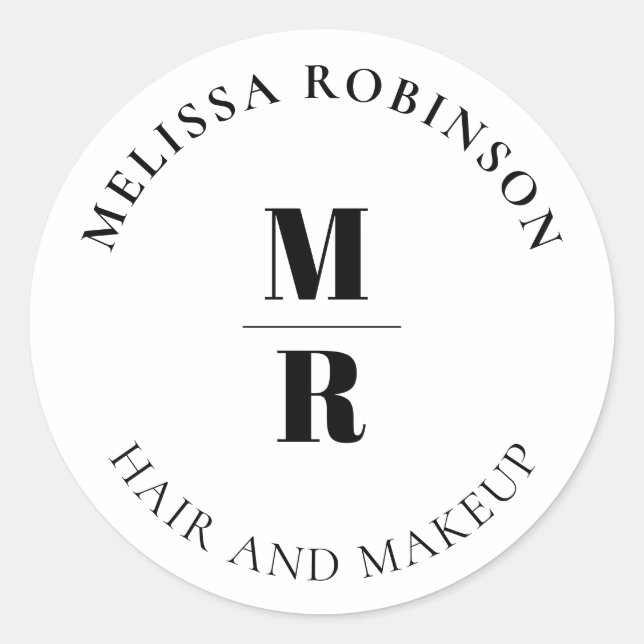 Chic Bold Monogram Business Classic Round Sticker (Front)