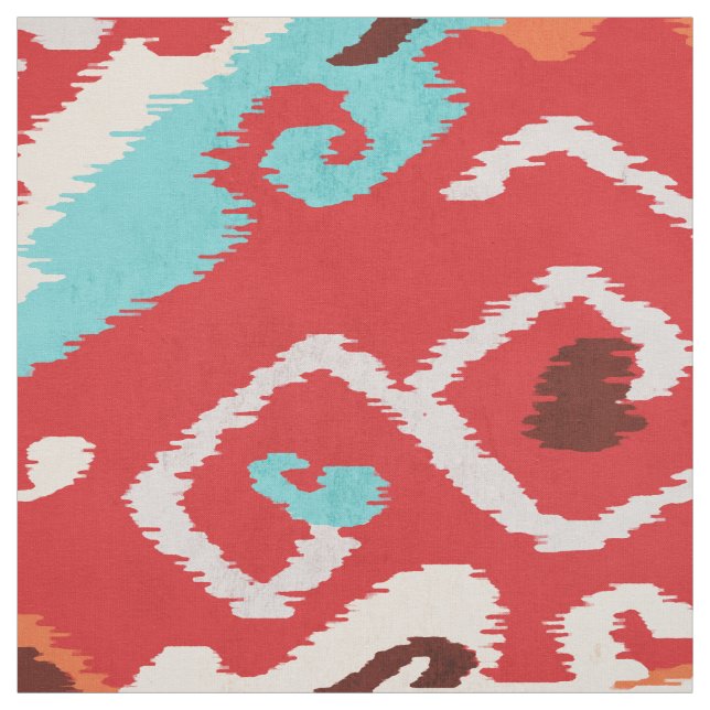 Chic bold red turquoise ikat tribal patterns fabric (Swatch)
