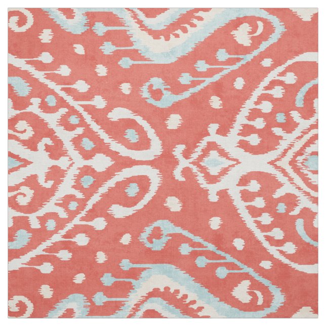 Chic bold red turquoise white ikat tribal patterns fabric (Swatch)